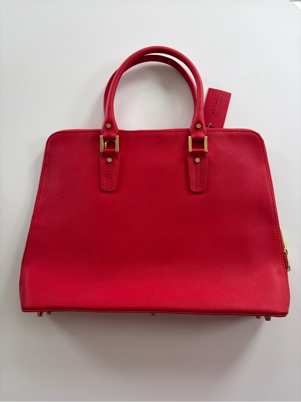 Danier Red Leather Laptop Work Bag Structured Satchel Gold Hardware